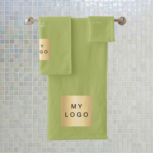 Yellow grreen text company business logo bath towel set (Creator Uploaded)