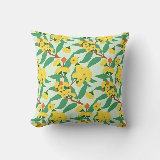 Yellow Gum Tree Flowers Throw Pillow (Front)