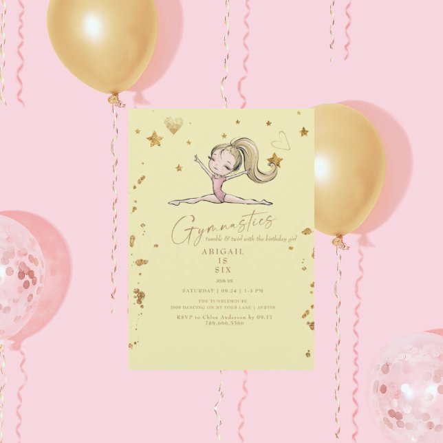 Yellow Gymnastics Tumble & Twirl Birthday Party Invitation (Creator Uploaded)
