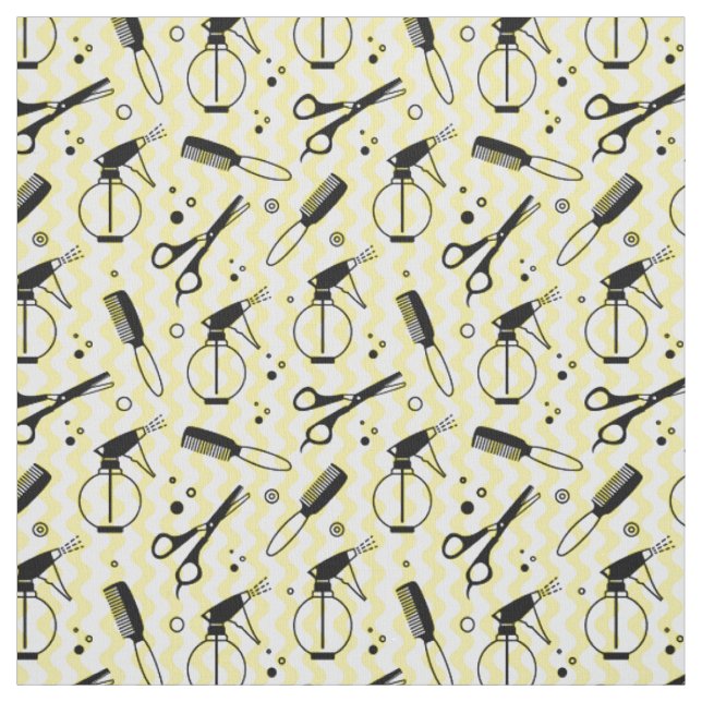 Yellow Hairdresser Tool Pattern Fabric (Swatch)