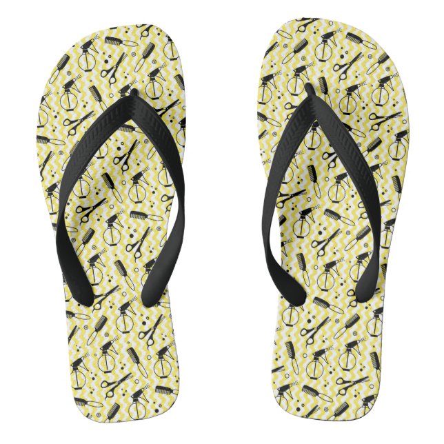 Yellow Hairdresser Tool Pattern Flip Flops (Footbed)