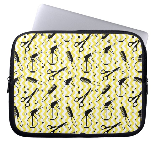 Yellow Hairdresser Tool Pattern Laptop Sleeve (Front)