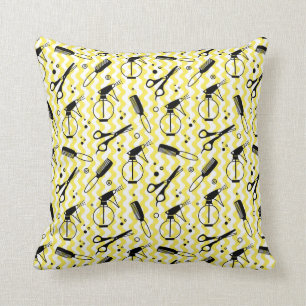 Yellow Hairdresser Tool Pattern Throw Pillow