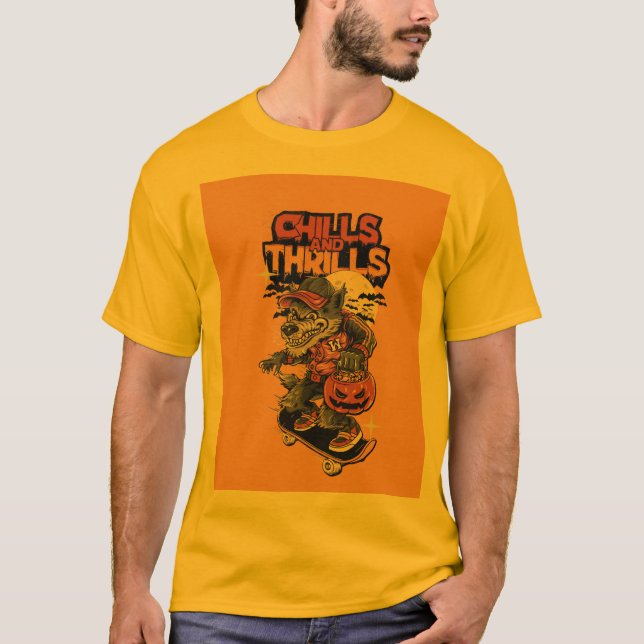 Yellow half sleeve T-shirt with Wolf design  (Front)