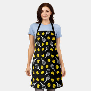 Yellow Half Tennis Balls and White Rackets Pattern Apron