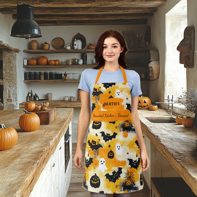 Yellow Halloween with Ghosts, Pumpkins, and Bats Apron (Creator Uploaded)