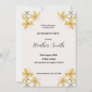 Yellow Hand-Drawn Flower Retirement Party Invitati Invitation