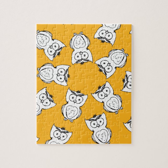 Yellow Hand Drawn Owl Pattern Owl Cartoon Jigsaw Puzzle (Vertical)