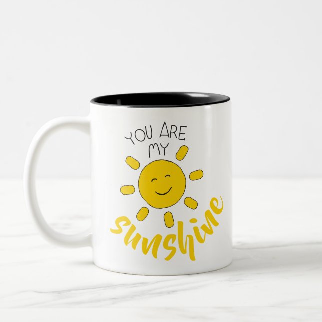 Yellow Hand Drawn Sun Hello Sunshine Image Sun Art Two-Tone Coffee Mug (Left)
