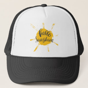 Yellow Hand Drawn Sun Hello Sunshine Image Trucker Hat