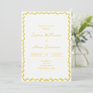 Yellow Hand Written Pinstripes Whimsical Wedding Invitation