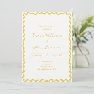 Yellow Hand Written Pinstripes Whimsical Wedding Invitation