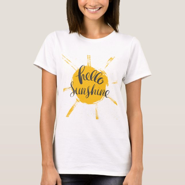 Yellow HandDrawn Sun Hello Sunshine Image Text Art T-Shirt (Front)