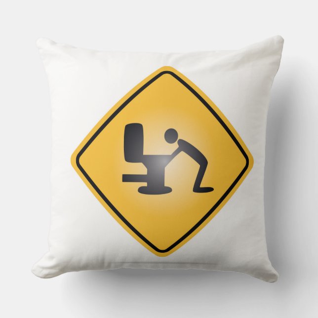 Yellow hangover warning sign throw pillow (Front)