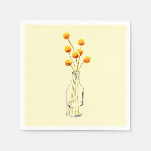 Yellow happy Billy Button flowers Australian art Napkin (Front)