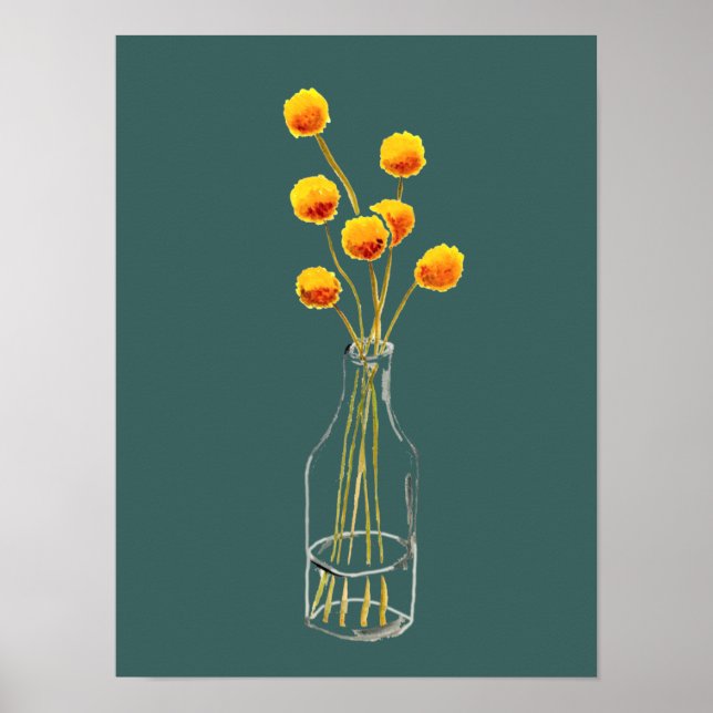 Yellow happy Billy Button flowers Australian art Poster (Front)