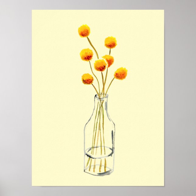 Yellow happy Billy Button flowers Australian art Poster (Front)