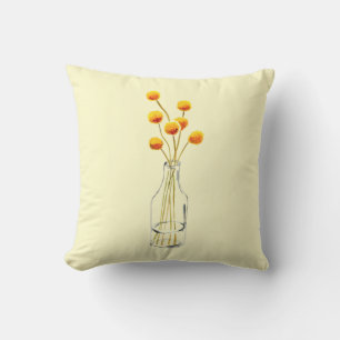 Yellow happy Billy Button flowers Australian art Throw Pillow