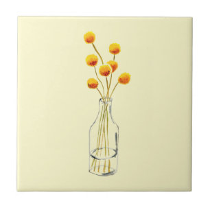 Yellow happy Billy Button flowers Australian art Tile