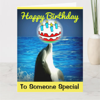 Yellow Happy Birthday Dolphin Art Card