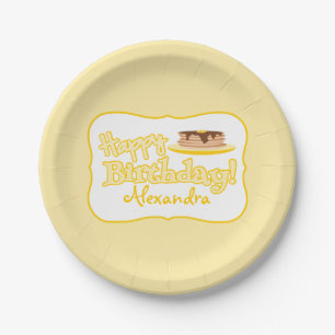 Yellow Happy Birthday Pancakes Paper Plate