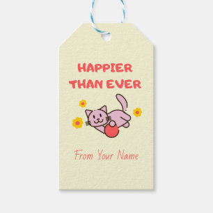 Yellow Happy Cat with Flowers Gift Tags 