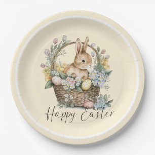 Yellow Happy Easter Bunny Paper Plate