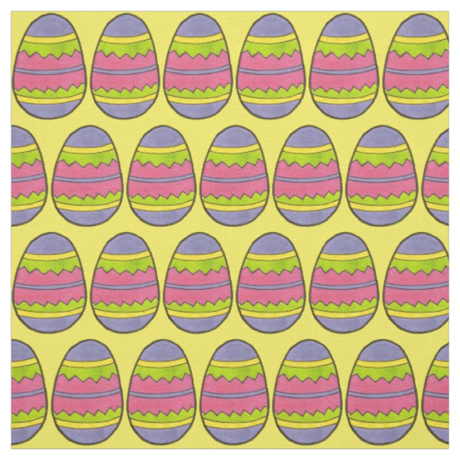 Yellow Happy Easter Egg Hunt Zig Zag Eggs Spring Fabric (Swatch)