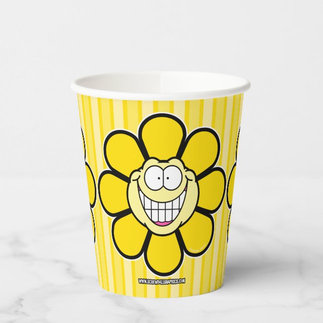 Yellow Happy Flower Screwball Graphics Paper Cups (Left)