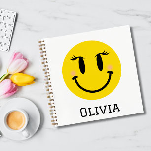 Yellow Happy Girly Face, Fun Personalized Notebook