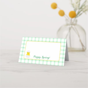 Yellow Happy Spring Chick Green Check Place Card