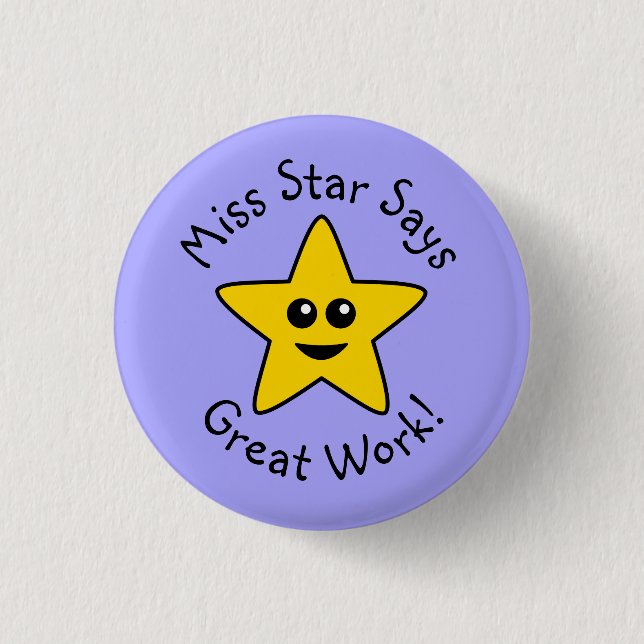 Yellow Happy Star Great Work Button (Front)