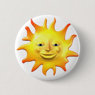 Yellow happy sun face 2 inch round button