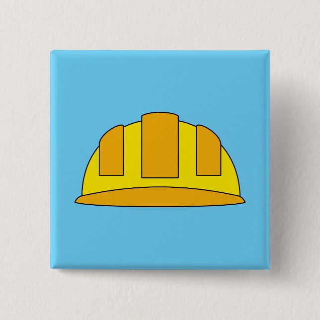 Yellow Hard Hat Cartoon 2 Inch Square Button (Front)