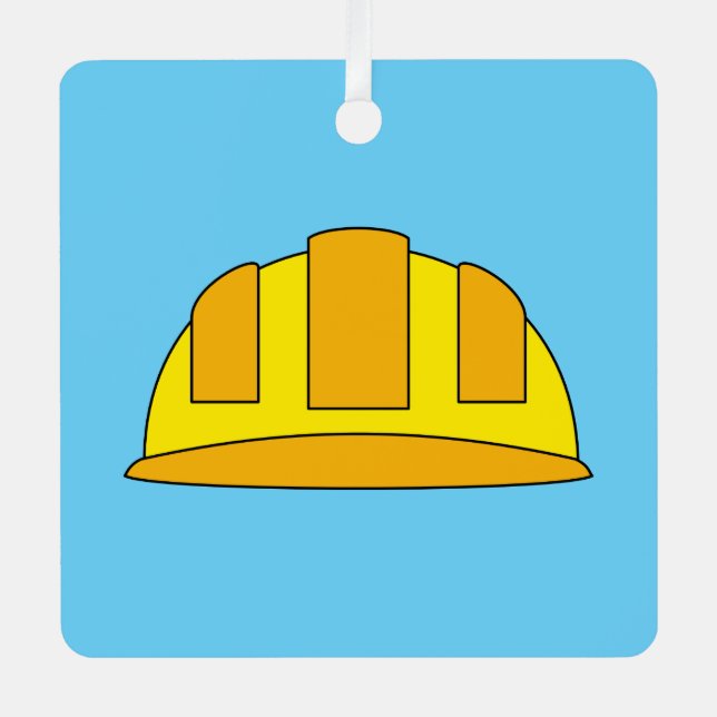 Yellow Hard Hat Cartoon Metal Ornament (Front)