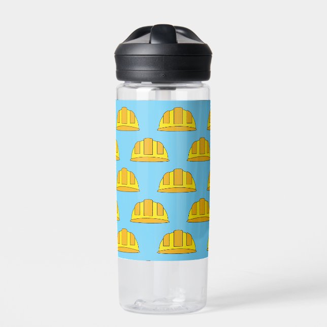 Yellow Hard Hat Cartoon Water Bottle (Front)