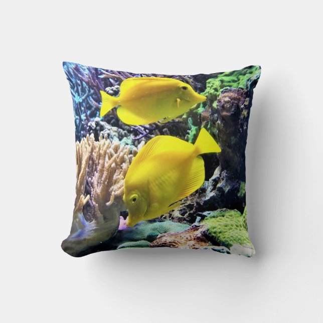 Yellow Hawaiian Tang Fish Throw Pillow (Front)