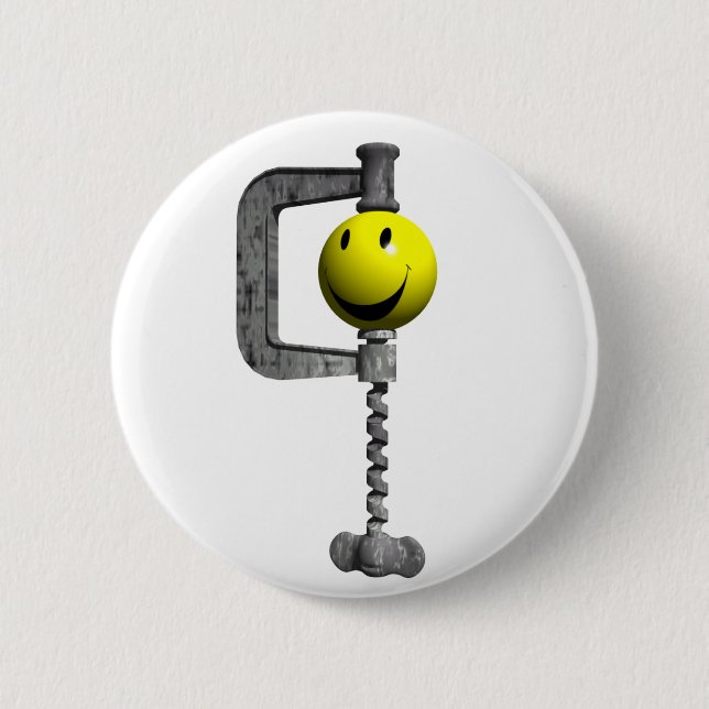 yellow head caught in a vice 2 inch round button (Front)