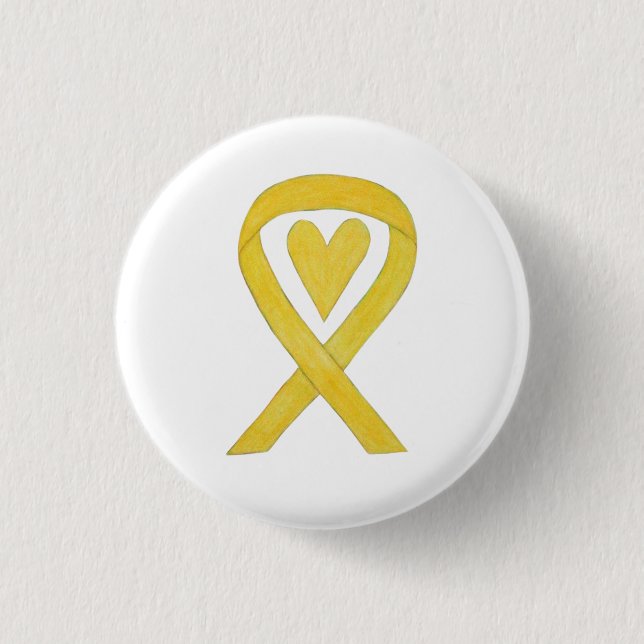 Yellow Heart Awareness Ribbon Custom Art Pins (Front)