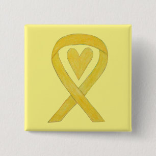 Yellow Heart Awareness Ribbon Custom Art Pins
