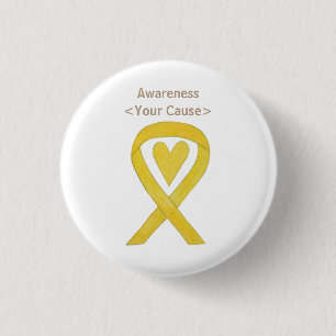 Yellow Heart Awareness Ribbon Custom Pin Button