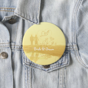 Yellow Heart Beach Wedding 4 Inch Round Button