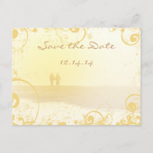 Yellow Heart Beach Wedding Announcement Postcard