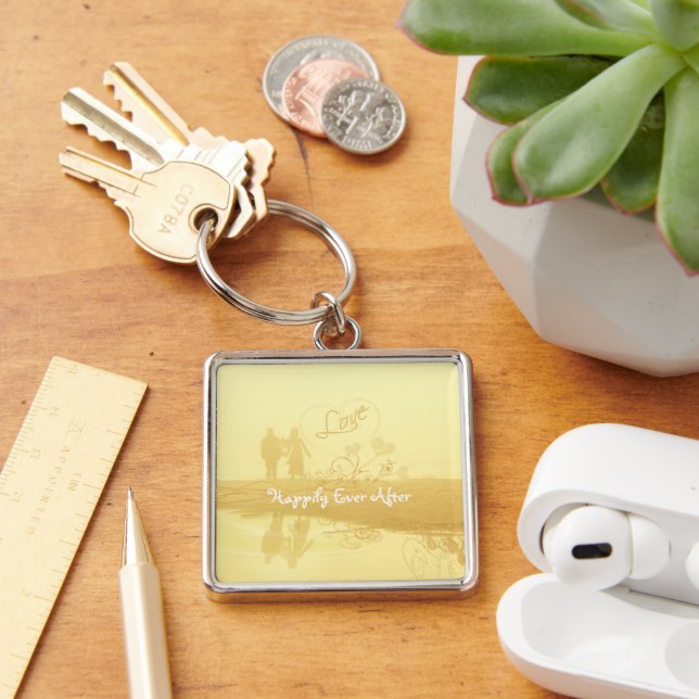 Yellow Heart Beach Wedding Keychain (Desk)