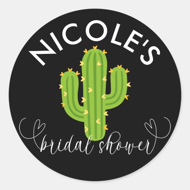 Yellow Heart Cactus Fiesta Love Bridal Shower Classic Round Sticker (Front)