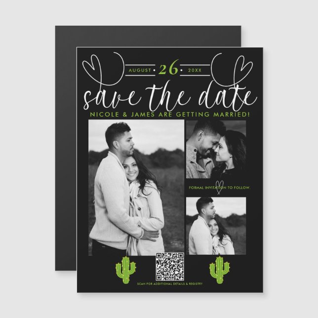 Yellow Heart Cactus Fiesta Love Save the Date (Front/Back)