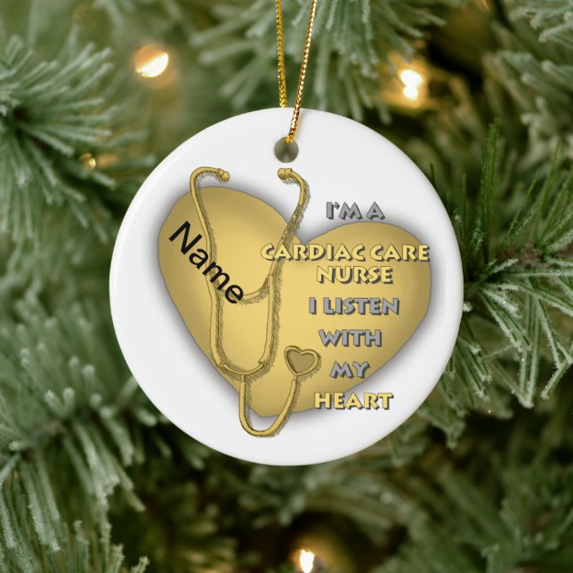 Yellow Heart Cardiac Care nurse Ceramic Ornament (Tree)