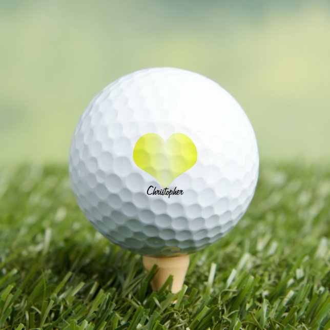 Yellow Heart Design Personalised Golf Balls (Insitu Tee)