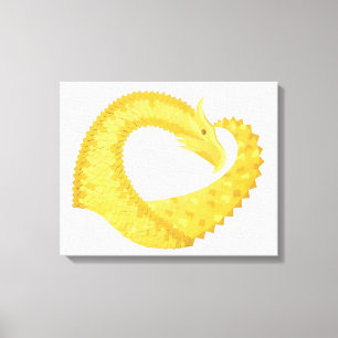 Yellow heart dragon on white canvas print