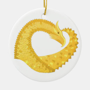Yellow heart dragon on white ceramic ornament